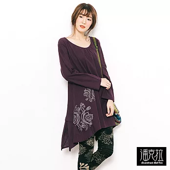 【潘克拉】圓形花紋點綴寬上衣(2色)-FFREE紫