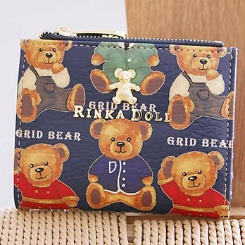 AmaZing 都是為您-萌萌噠小熊甜心雙零錢包拉鍊短夾 (6色可選)藍色