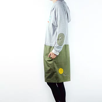 :Urb.【恐龍橡皮擦】女/長袖連帽補丁_抽繩洋裝FREE灰 + 綠