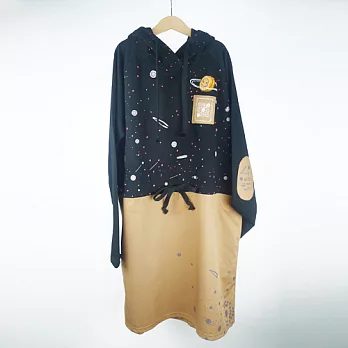 :Urb.【紅豆餅】女/長袖連帽補丁_抽繩洋裝FREE黑 + 褐