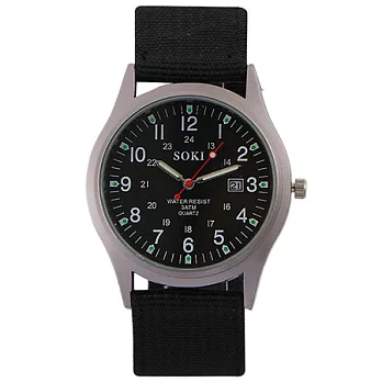 Watch-123 榮譽勳章-完美霸氣質感軍風帆布日曆腕錶 (3色任選)