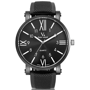 Watch-123 自由大道-羅馬加數字時標豪邁大錶盤腕錶 (2色可選)黑帶黑面