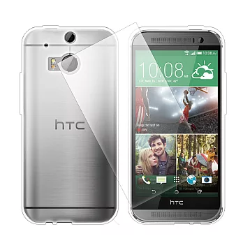 HTC M8 TPU 高透手機保護套鋼化玻璃貼組