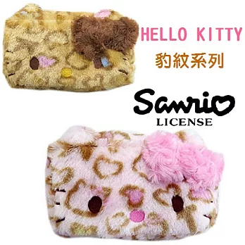 【日本進口三麗鷗正版】Hello Kitty 凱蒂貓 豹紋款 絨毛化妝包/收納包/筆袋-粉紅色