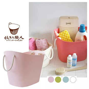 【收納職人】自然簡約風麻提繩可提式收納籃(粉色)
