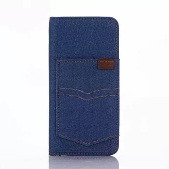 Mobile-style iPhone 6 6S Plus 牛仔褲造型 5.5吋 隱藏磁扣皮套藍色