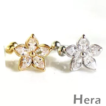【Hera】赫拉 大鋯石無耳洞耳環/耳扣/耳骨夾-4款(單顆)五葉花-銀色