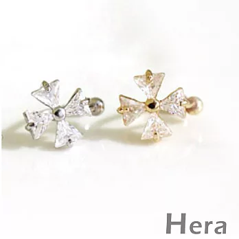 【Hera】赫拉 大鋯石無耳洞耳環/耳扣/耳骨夾-4款(單顆)十字架-銀色