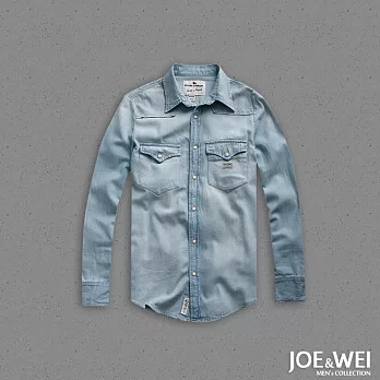 【JOE & WEI】復古懷舊水洗釘扣牛仔襯衫(2色)-M-XL　L藍