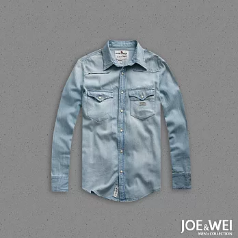 【JOE & WEI】復古懷舊水洗釘扣牛仔襯衫(2色)-M-XL L藍
