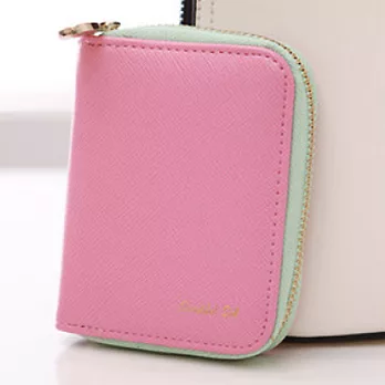 AmaZing 大學生推薦十字紋撞色拉鍊零錢短夾 (6色可選)粉紅