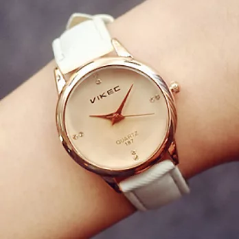 Watch-123 同班同學-茶晶面單寧布紋韓式小錶盤腕錶 (4色可選)白色