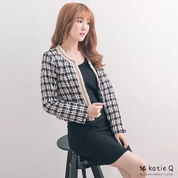 【KatieQ】小香風金絲滾邊短外套(2色)-M-XL M粉