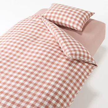 [MUJI無印良品]床用寢織組/粉紅格紋/D雙人粉紅格紋