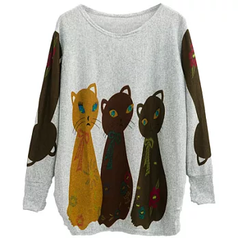 【AnZa】三隻貓咪簡約針織毛衣(二色)FREE淺灰色