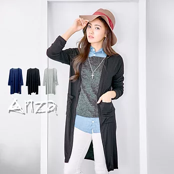 【AnZa】棉料長版針織口袋外套(三色)FREE黑色