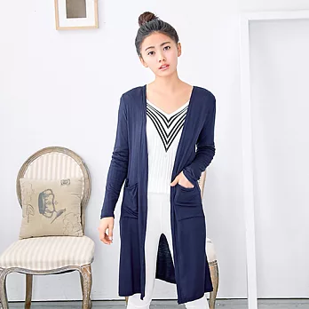 【AnZa】棉料長版針織口袋外套(三色)FREE寶藍色