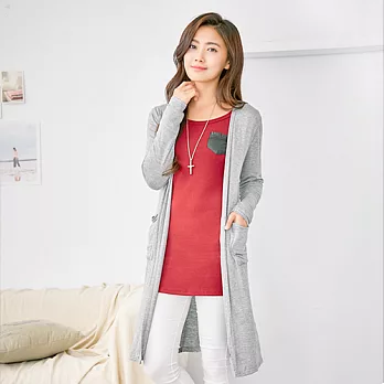 【AnZa】棉料長版針織口袋外套(三色)FREE淺灰色