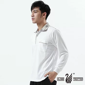 【遊遍天下】MIT台灣製男款格紋抗UV吸濕排汗機能POLO長衫(L101)M白色
