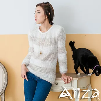 【AnZa】寬條紋糖果色針織毛衣(四色)FREE淺咖啡
