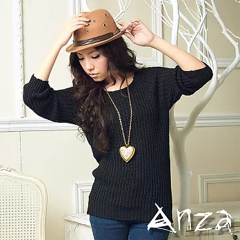 【AnZa】平口粗針造型毛衣FREE黑色