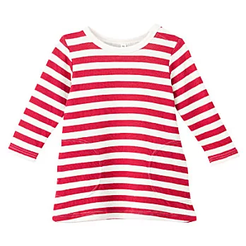 [MUJI無印良品]幼兒有機棉接結天竺橫紋長版衫80紅橫紋