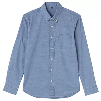[MUJI無印良品]男有機棉藍染紋樣扣領襯衫S淺藍