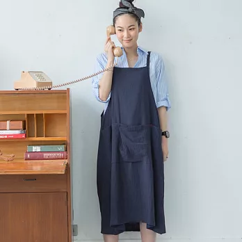 【KatieQ 慢。生活】文藝風棉麻背心裙(2色)-F FREE藍