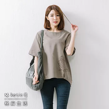 【慢。生活】手繡花朵棉麻上衣(3色)-F FREE卡