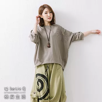 【慢。生活】放射摺袖棉麻上衣(3色)-F FREE卡