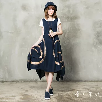 【KatieQ 慢。生活】金屬刷色棉麻背心裙(2色)-F FREE藍