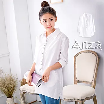 【AnZa】韓版飾排扣小A擺精梳棉襯衫FREE白色