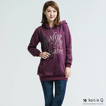 【KatieQ】時尚晶鑽內刷毛帽TEE(紫)-M-3L中大尺碼 M紫