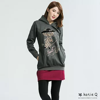 【KatieQ】時尚晶鑽內刷毛帽TEE(灰)-M-3L中大尺碼 M灰