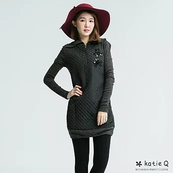 【KatieQ】簡約皮絨拼接長版上衣(灰)-M-XL M灰