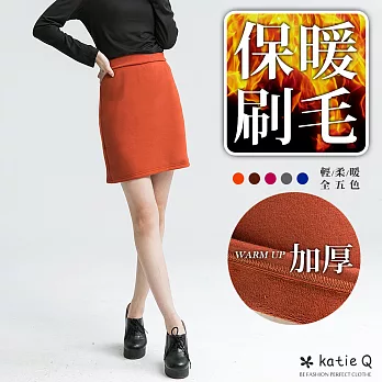 【KatieQ】保暖百搭厚內刷毛裙裝(5色)-M-2L中大尺碼 M橘