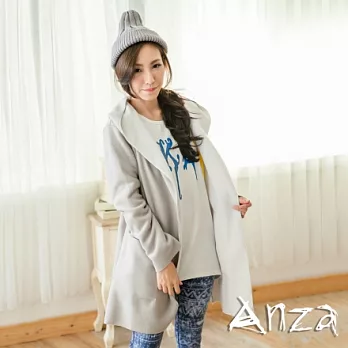 【AnZa】中大尺碼.連帽無釦搖立絨外套(二色) FREE淺灰色