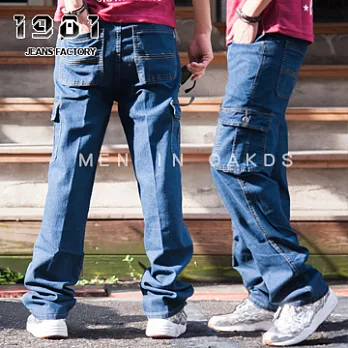 1981牛仔褲/基本款淺牛仔色側蓋袋休閒工作褲#32192M藍