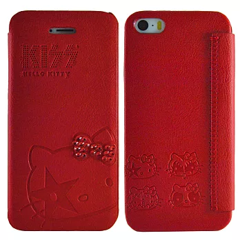 Aztec 凱蒂貓 Apple iPhone5/5s 側掀式皮套-鑽結紅