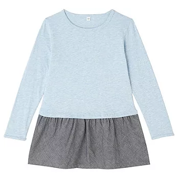 [MUJI無印良品]兒童有機棉輕鬆活動舒適拼接輕薄丹寧長版衫110深藍