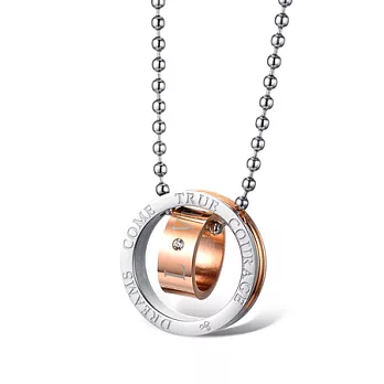 AmaZing 愛的祝福-雙色雙環鈦鋼情侶對鍊 (2款可選)玫瑰金