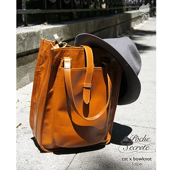 【La Poche Secrete 推薦】 catXbow-knot}初回經典真皮革包_手工縫製_焦糖