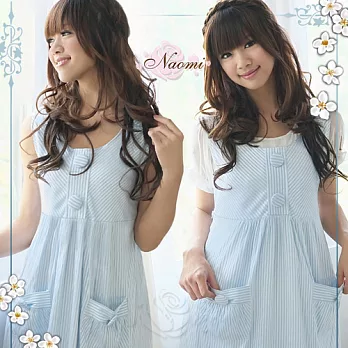 【Naomi孕婦裝】清新藍色圓釦條紋背心裙FREE水藍條紋