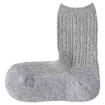 [MUJI無印良品]女有機棉混麻花紋直角襪23~25cm灰色