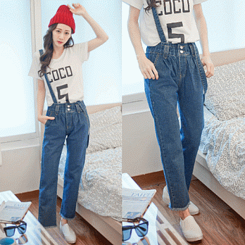 ROSE。風格可拆式牛仔吊帶褲 藍系S