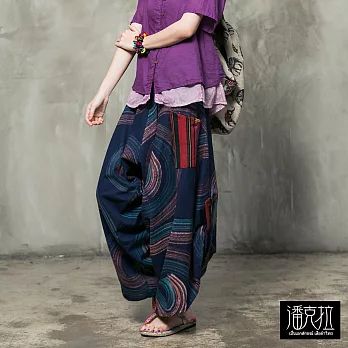 【潘克拉】編織刷花寬鬆褲(2色)-F FREE藍