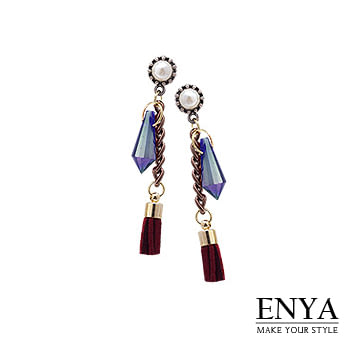 Enya★仿舊垂綴流蘇耳環 藍色