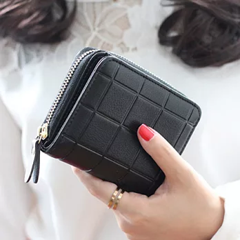 AmaZing 輕量質感簡約格子拉鍊短夾 (6色任選)黑色