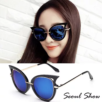 Seoul Show 復古俏皮貓眼太陽眼鏡 8004黑框藍水銀