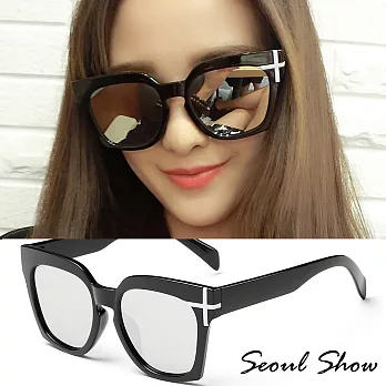 Seoul Show 潮流粗框十字太陽眼鏡 HT058黑框白水銀